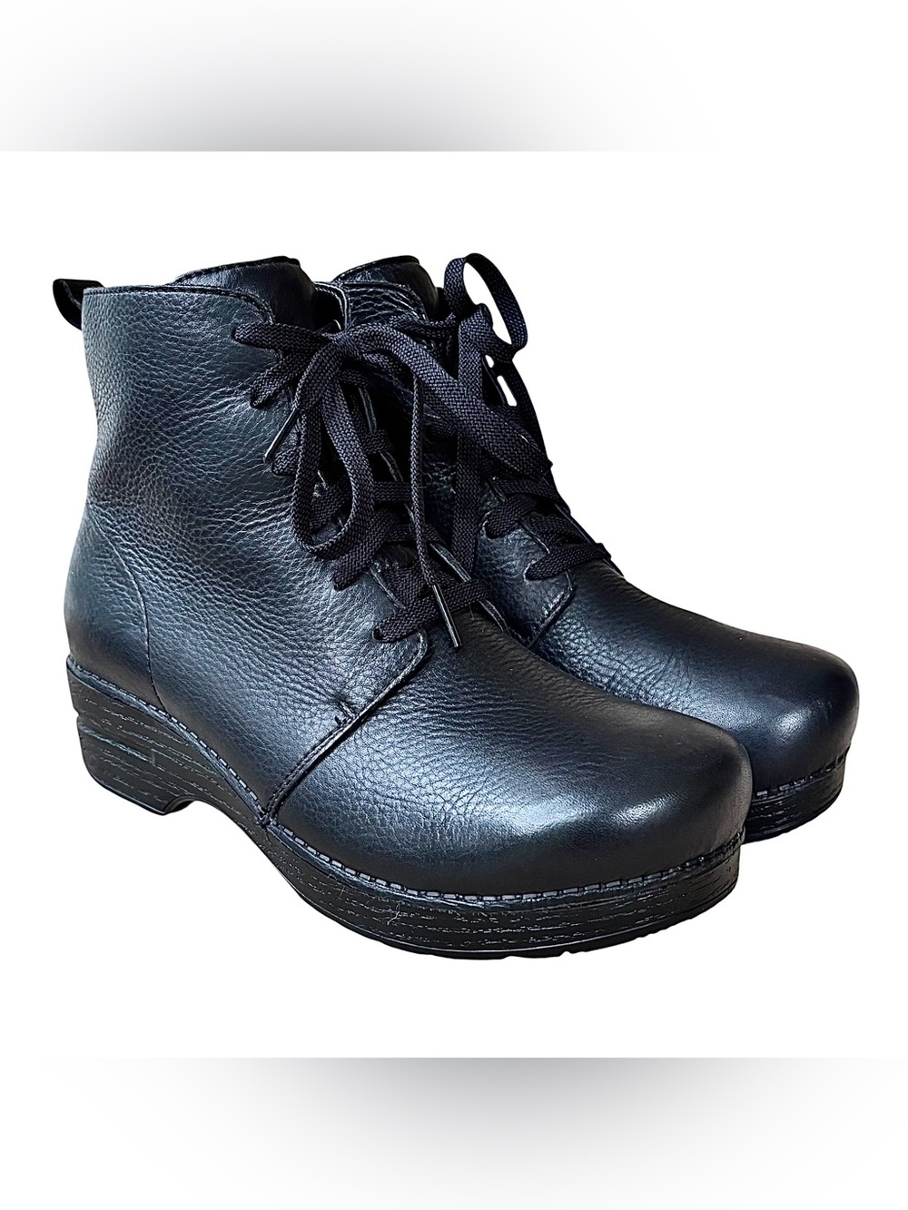 🌹DANSKO Black Leather Lace Up Zip Ankle Boots 🌹